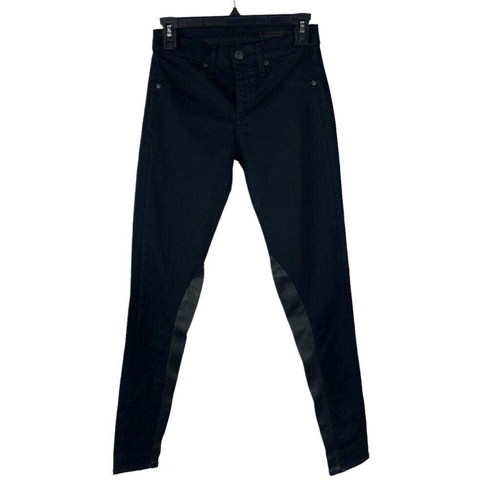 Rag & Bone SZ 25 Skinny Jeans Mid-Rise Stretch Lambskin Accents Midnight Black
